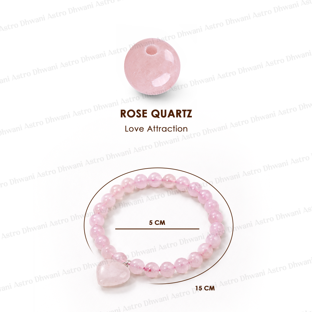 Natural Rose Quartz Heart Bracelet | Love & Emotional Healing Crystal Bracelet | Lab Certified