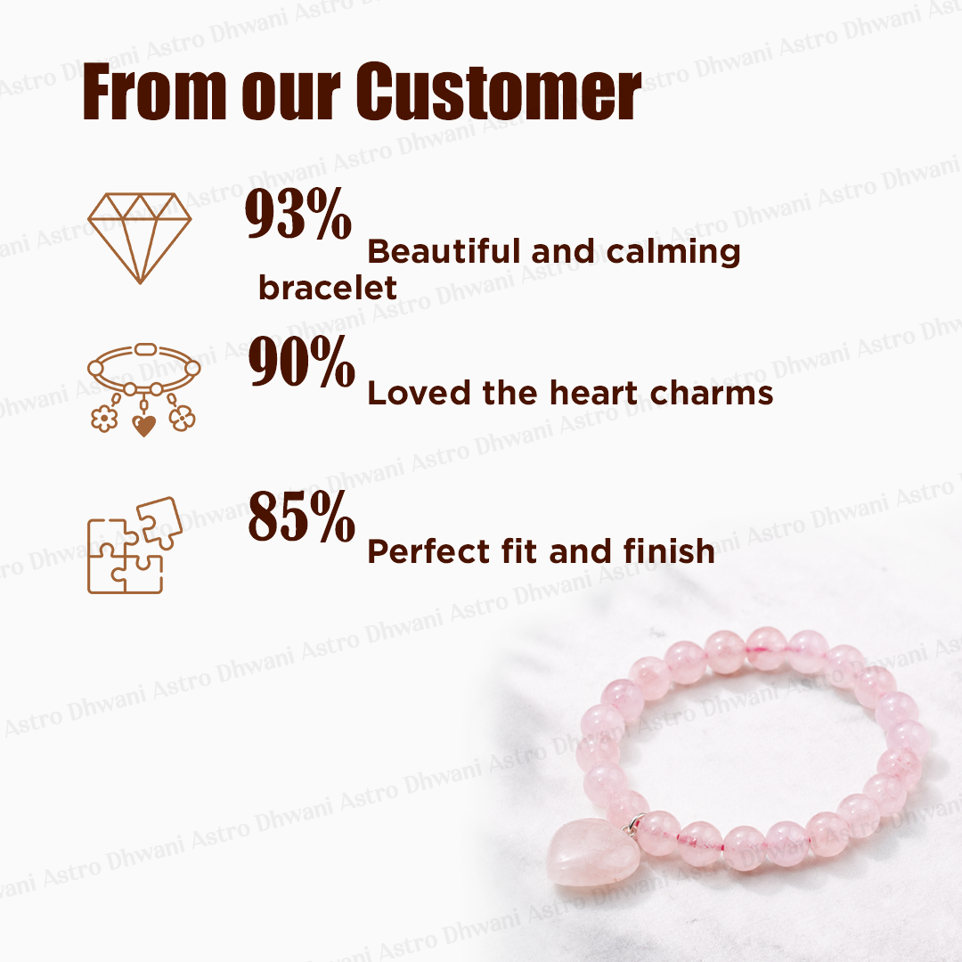 Natural Rose Quartz Heart Bracelet | Love & Emotional Healing Crystal Bracelet | Lab Certified