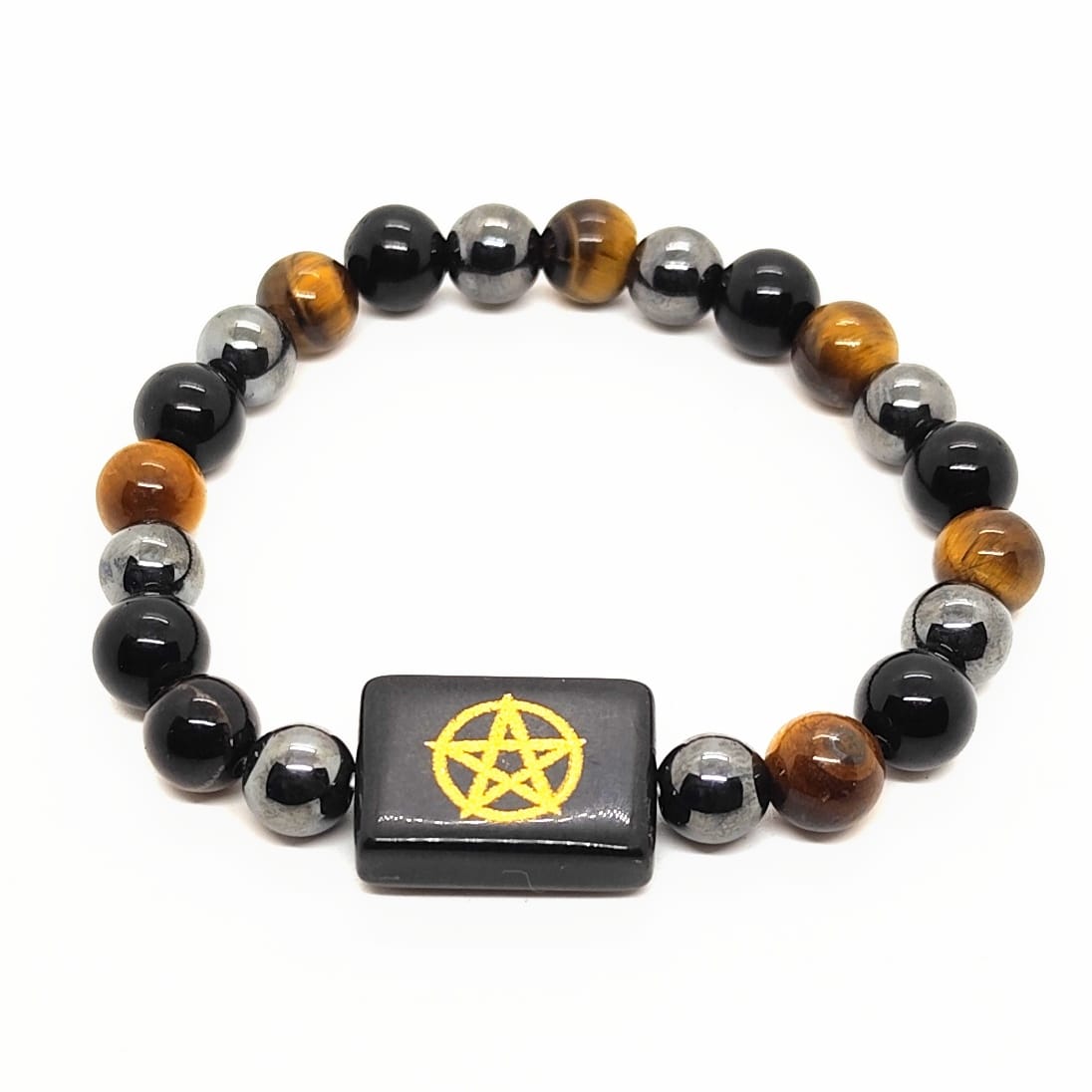 Triple Protection (Tiger Eye, Hematite, Obsidian, Black Agate Protection Coin) Bracelet - Abhimantrit & Certified