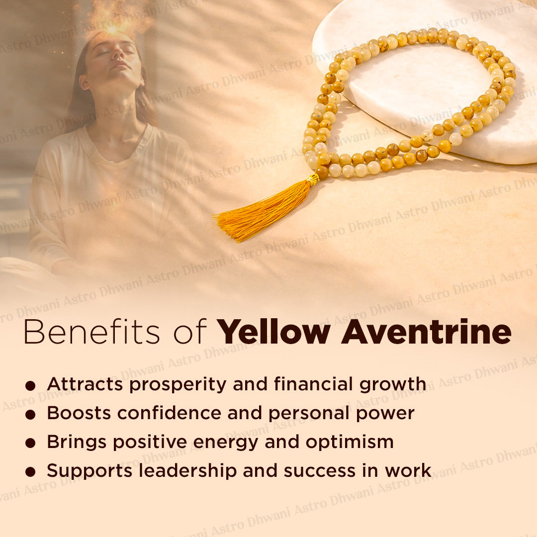 Yellow Aventurine Crystal Mala - Abhimantrit & Certified