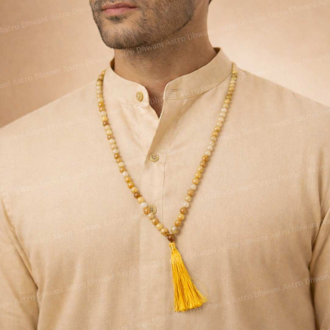 Yellow Aventurine Crystal Mala - Abhimantrit & Certified
