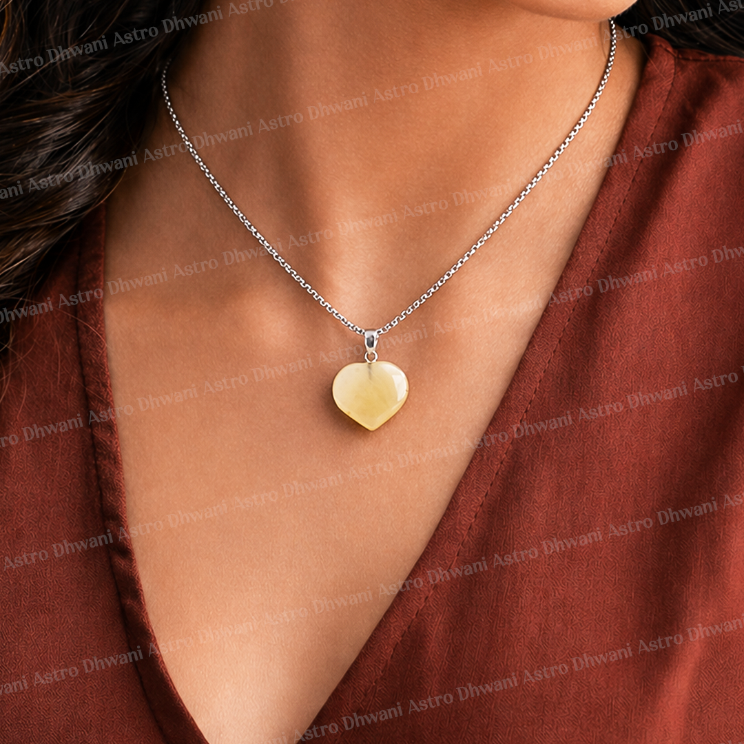 Yellow Aventurine Heart Pendant Abhimantrit For Confidence Positivity