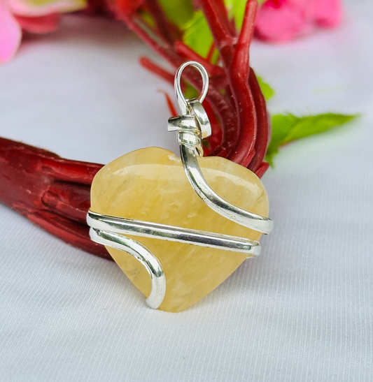 Yellow Aventurine Heart Wrapped Pendant - Abhimantrit & Certified