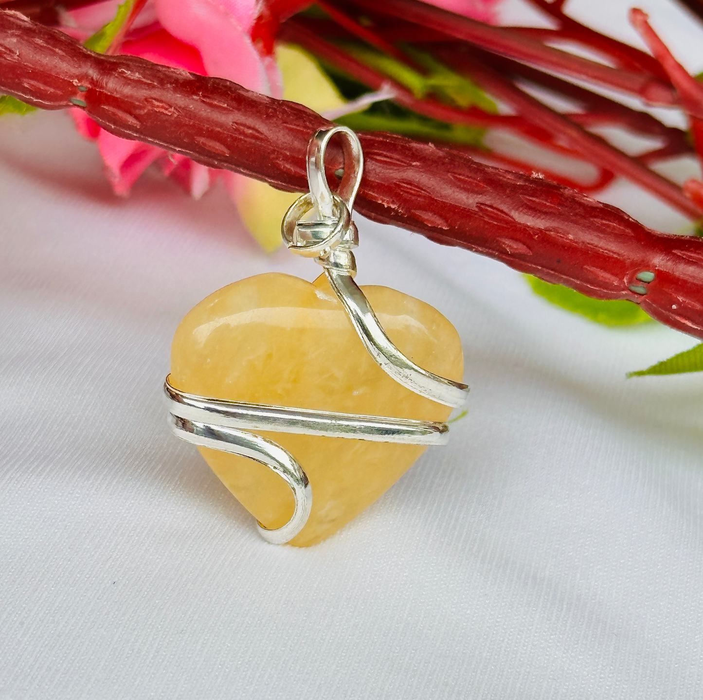 Fulfill Your Desires with Divine Blessings: Yellow Aventurine Heart Wrapped Pendant - Abhimantrit & Certified