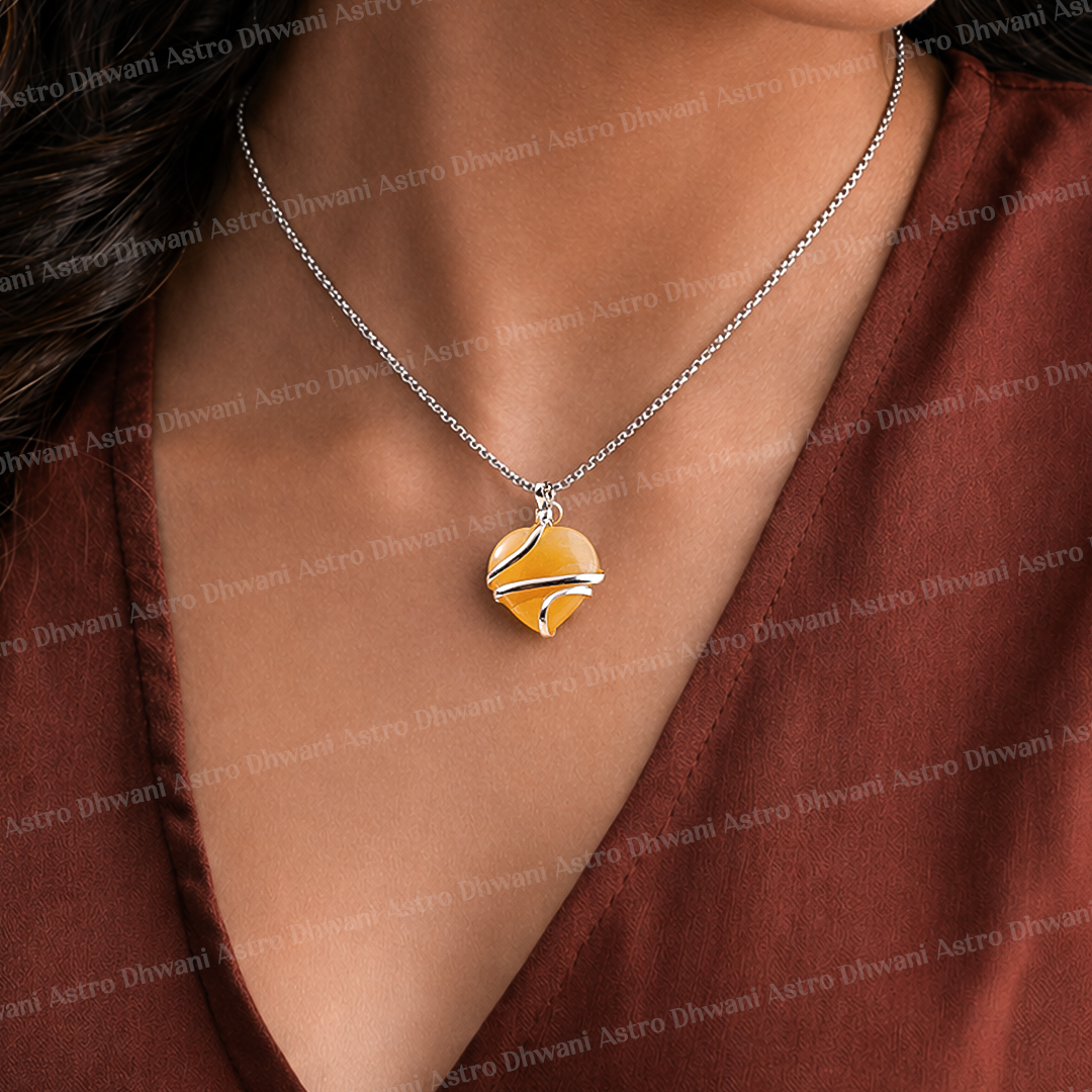 Fulfill Your Desires with Divine Blessings: Yellow Aventurine Heart Wrapped Pendant - Abhimantrit & Certified