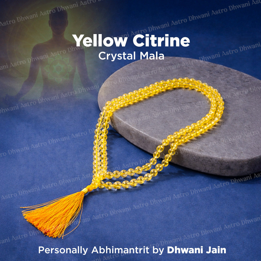Yellow Citrine Crystal Mala - Abhimantrit & Certified
