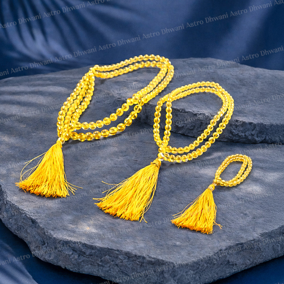 Yellow Citrine Crystal Mala - Abhimantrit & Certified