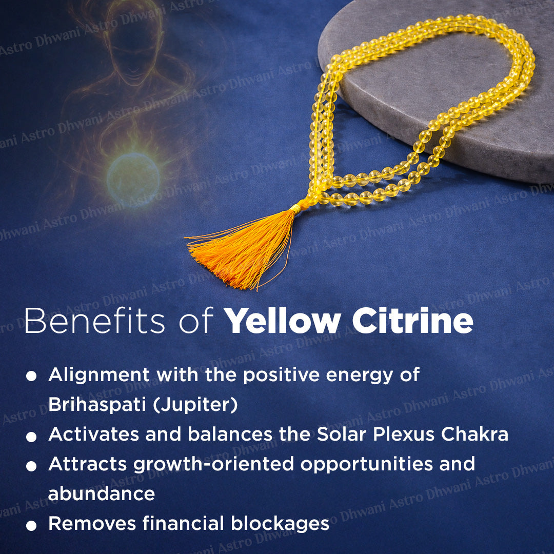 Yellow Citrine Crystal Mala - Abhimantrit & Certified