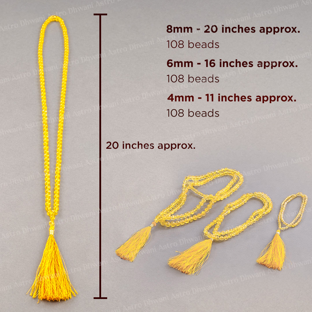 Yellow Citrine Crystal Mala - Abhimantrit & Certified