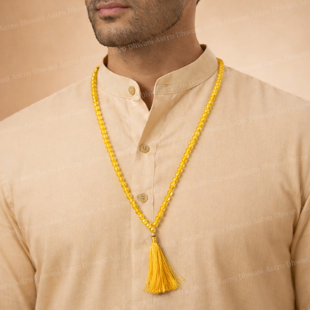 Yellow Citrine Crystal Mala - Abhimantrit & Certified