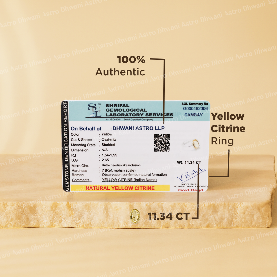 High Financial Status, Success in Job & Profession: Yellow Citrine Ring - Abhimantrit & Certified