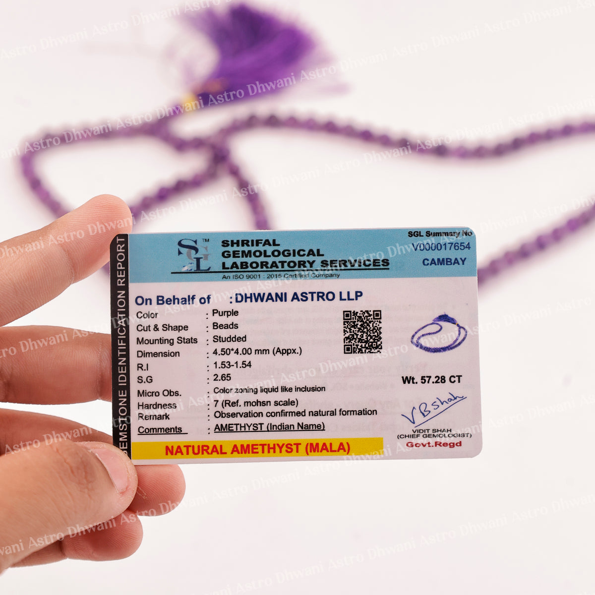 Amethyst Crystal Mala  - Abhimantrit & Certified