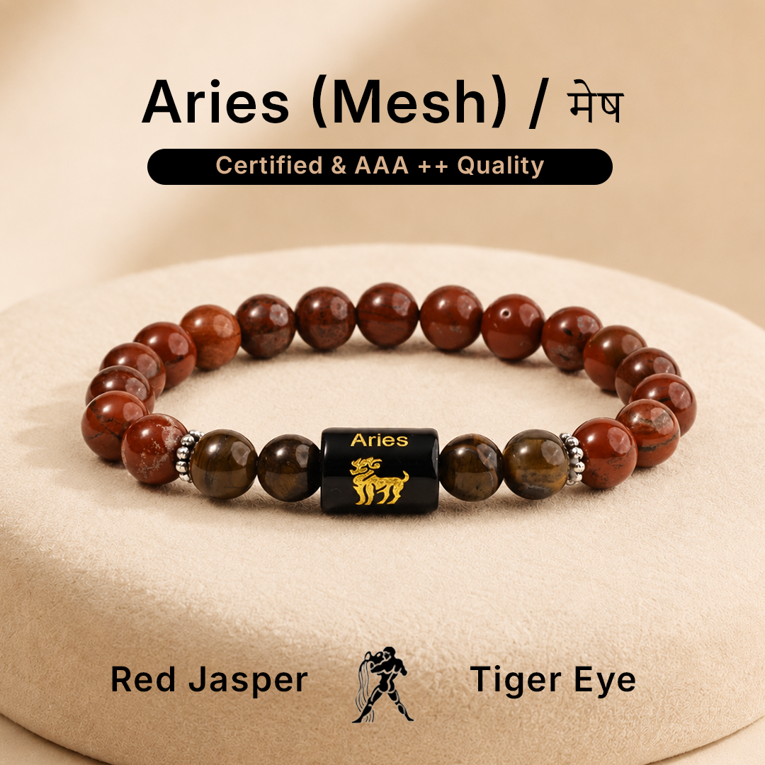 Aries Zodiac Bracelet – Red Jasper & Tiger Eye Beaded Bracelet for Courage and Confidence