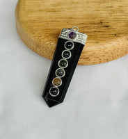 Remove Psychic Smog from Your Aura: Black Obsidian Seven Chakra Pendant