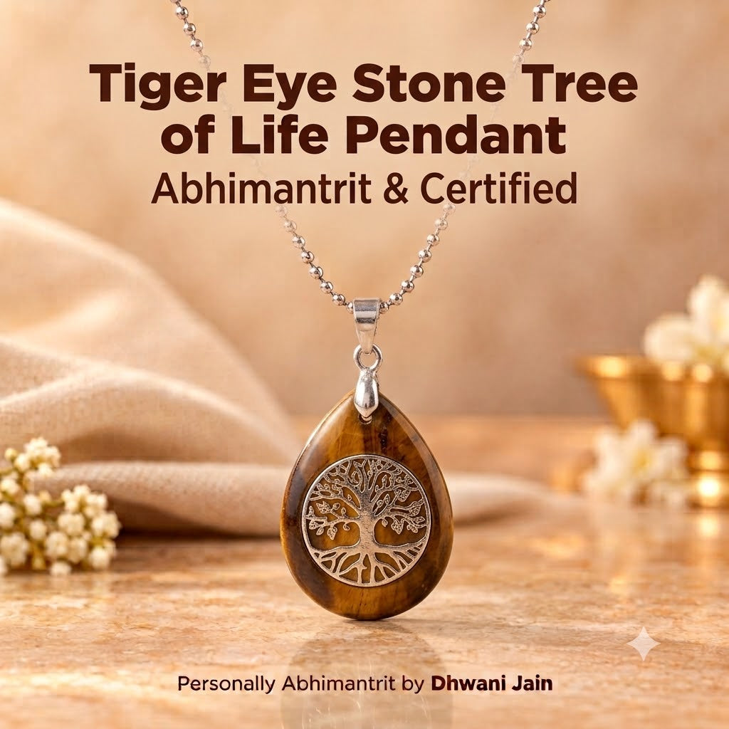 Tiger Eye Stone Tree of Life Pendant for Abundance & Wealth Enhancement - Abhimantrit & Certified