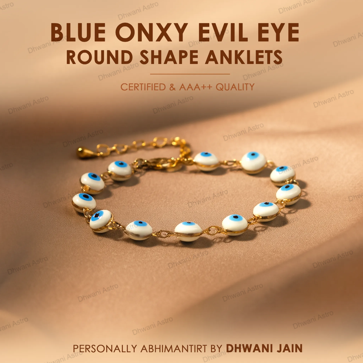 Blue Onyx Evil Eye Round Shape Anklets for Protection & Style