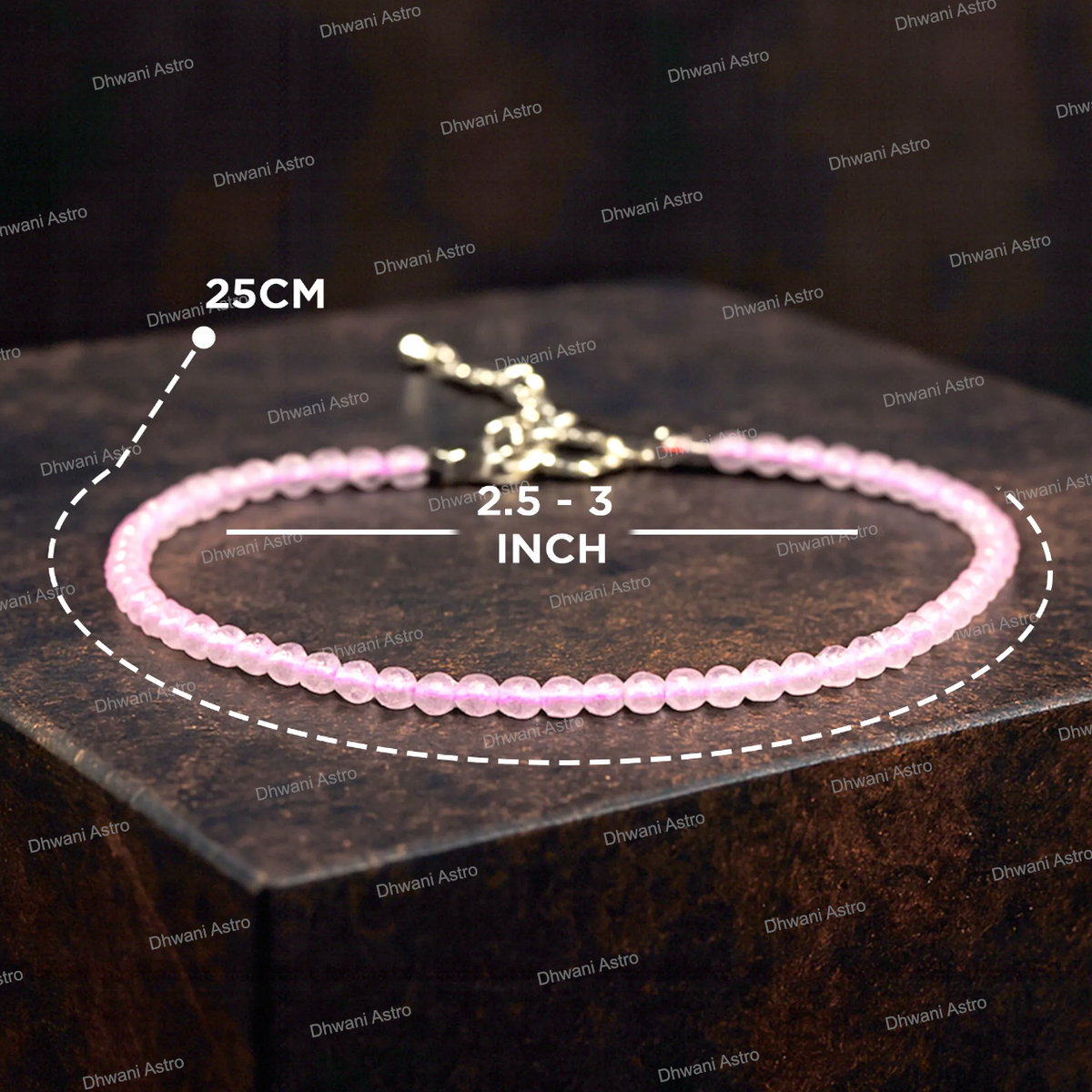 Rose Quartz Diamond Cut Anklet - Abhimantrit & Certified