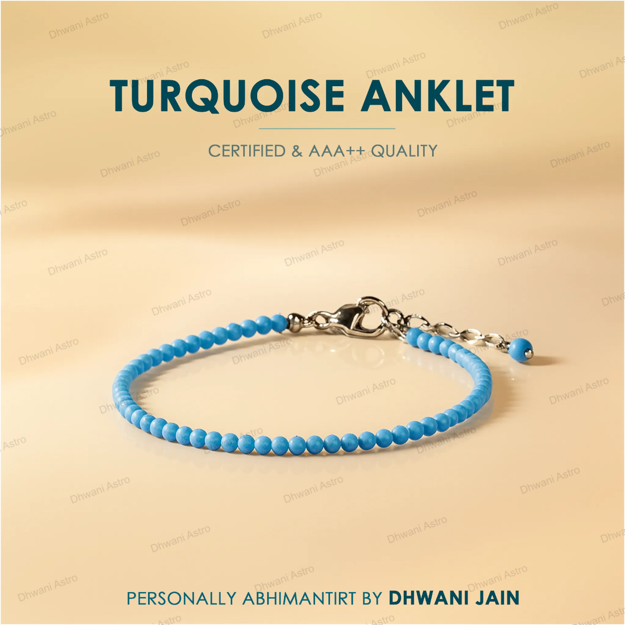 Natural Turquoise Diamond Cut Anklet for Protection, Good Fortune & Positive Energy
