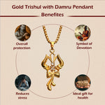 Gold Trishul with Damru Pendant  ( Blessing & Protection) - Abhimantrit