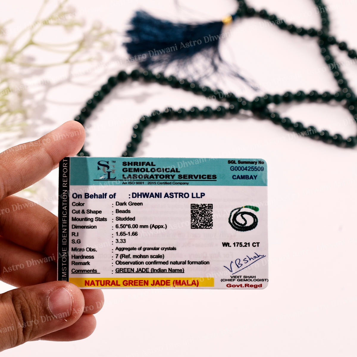 Green Jade Crystal Mala  - Abhimantrit & Certified