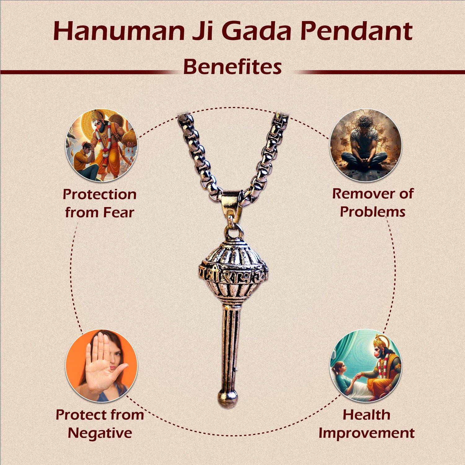 Silver Hanuman Ji Gada Pendant ( Blessings & Protection)- Abhimantrit
