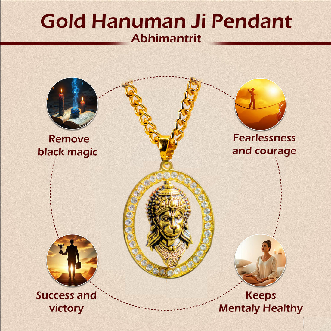 Gold Hanuman Ji Pendant Golden Hanuman Ji Pendant (Blessing & Protection) - Abhimantrit