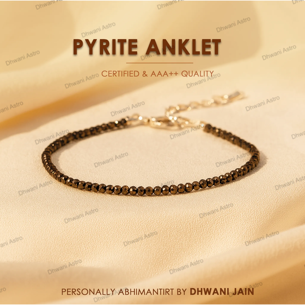 Natural Pyrite Diamond Cut Anklet for Wealth, Success & Protection