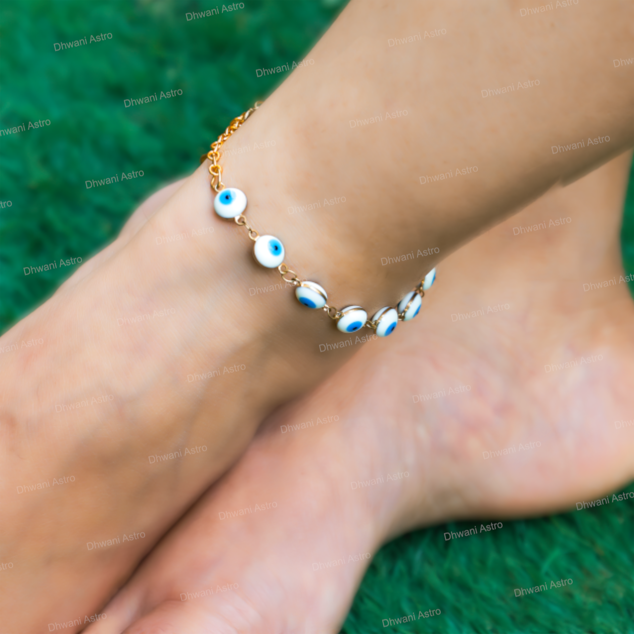 Blue Onyx Evil Eye Round Shape Anklets for Protection & Style