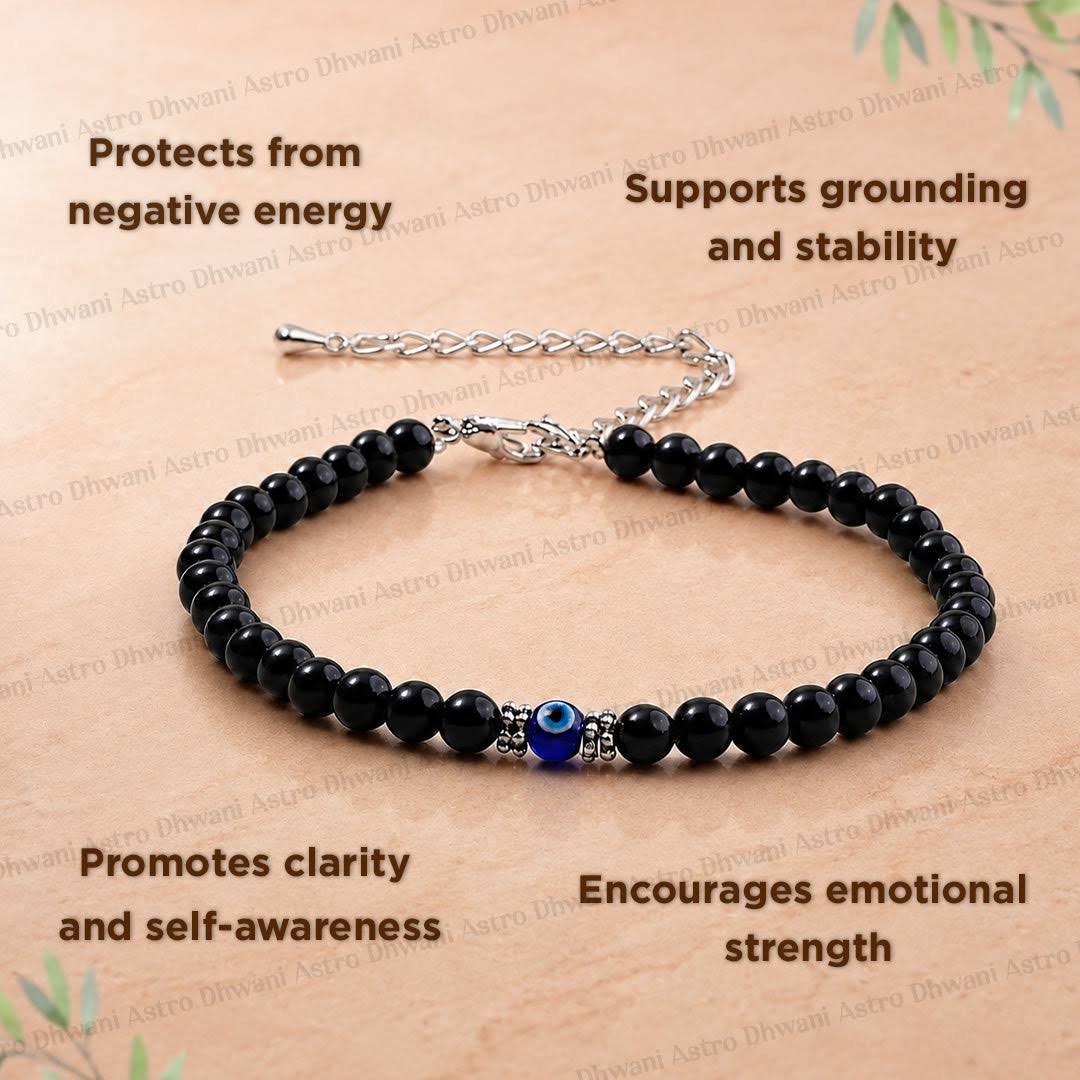 Black Obsidian with Evil Eye Protection Anklet | Positivity & Negative Energy Shield