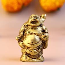 Brass Laughing Buddha with Bowl & Bag - Abhimantrit