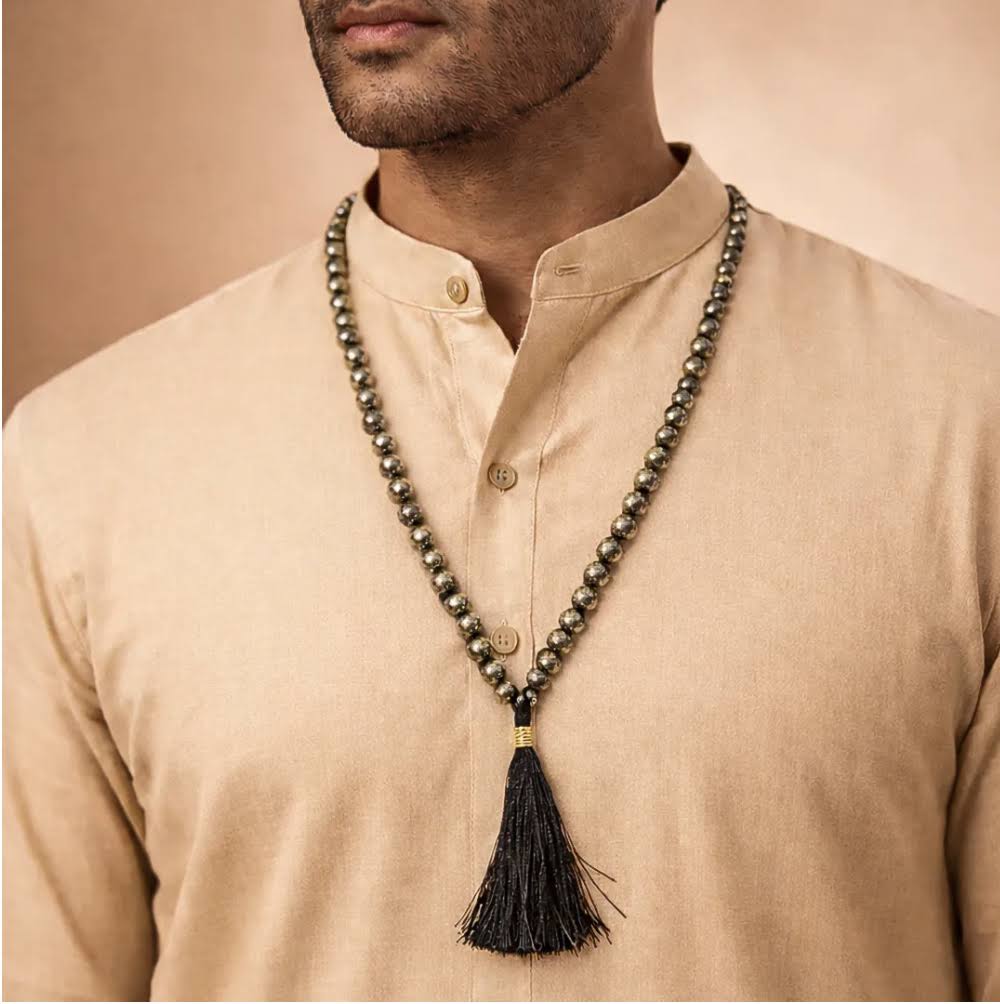 Raw Pyrite Crystal Mala - Abhimantrit & Certified