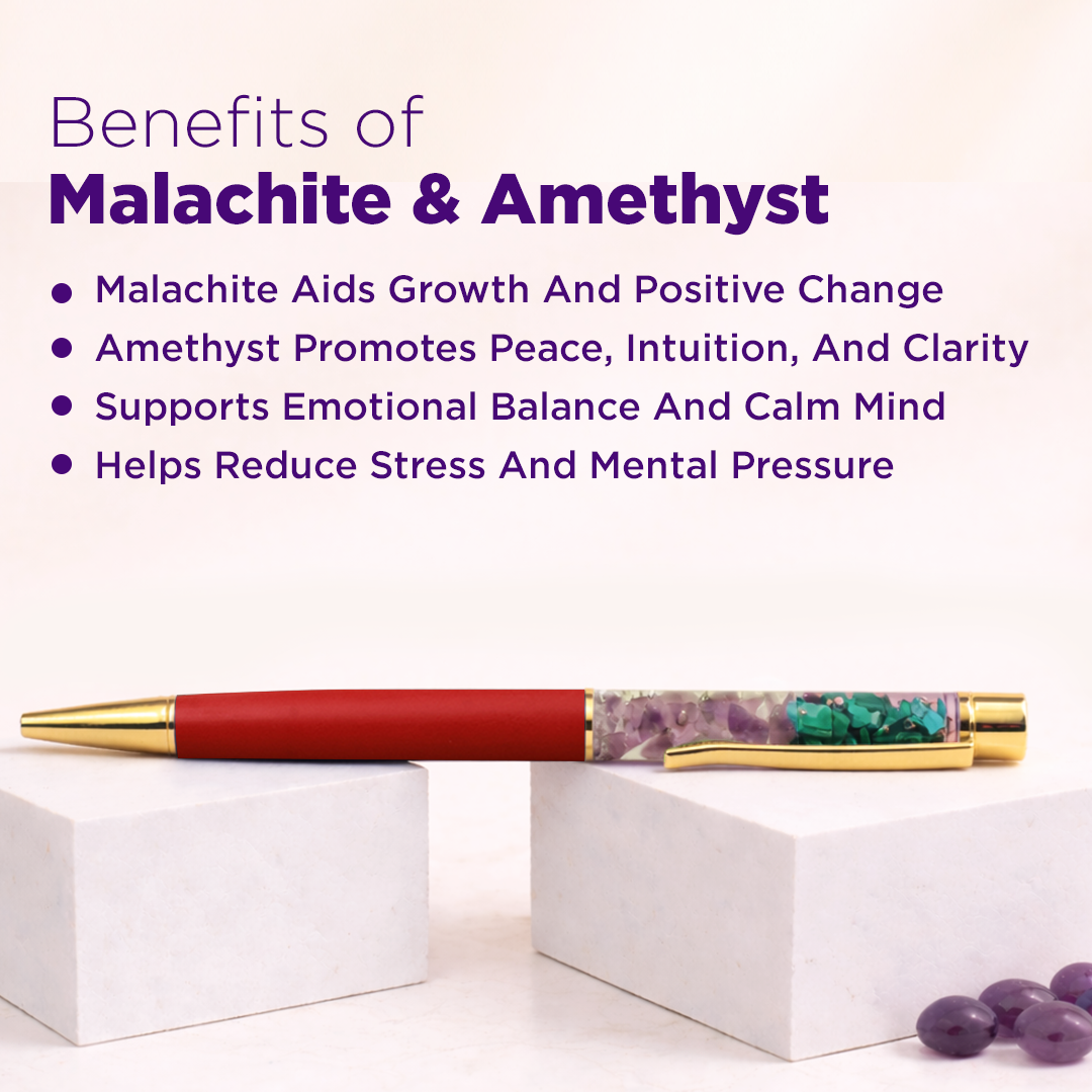 Malachite and Amethyst Pen - Abhimantrit