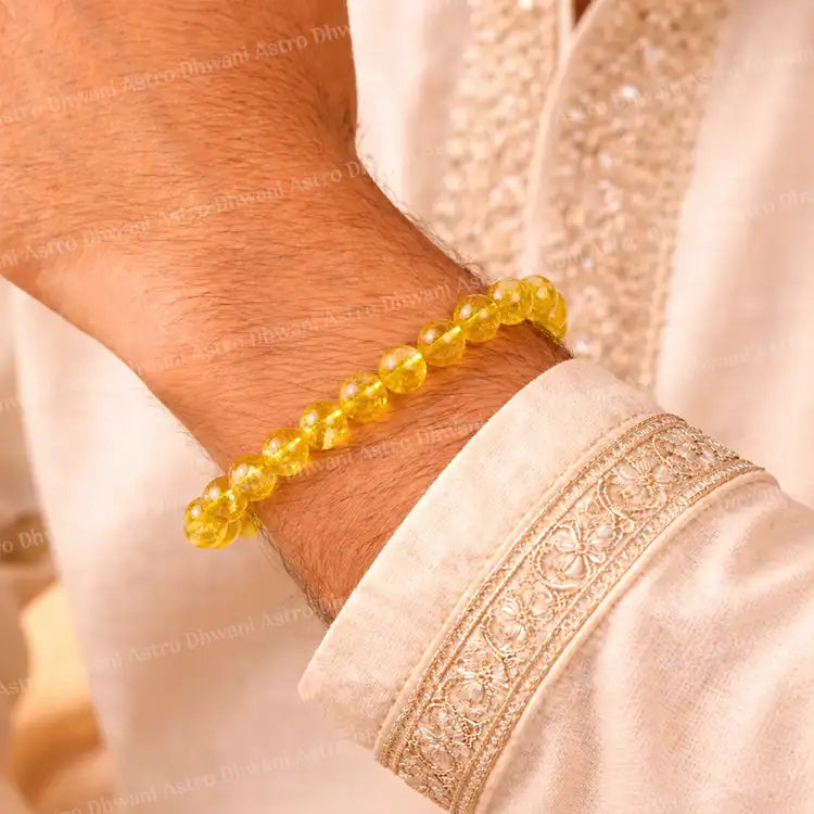 High Financial Status, Success in Job & Profession: Yellow Citrine Bracelet - Abhimantrit & Certified