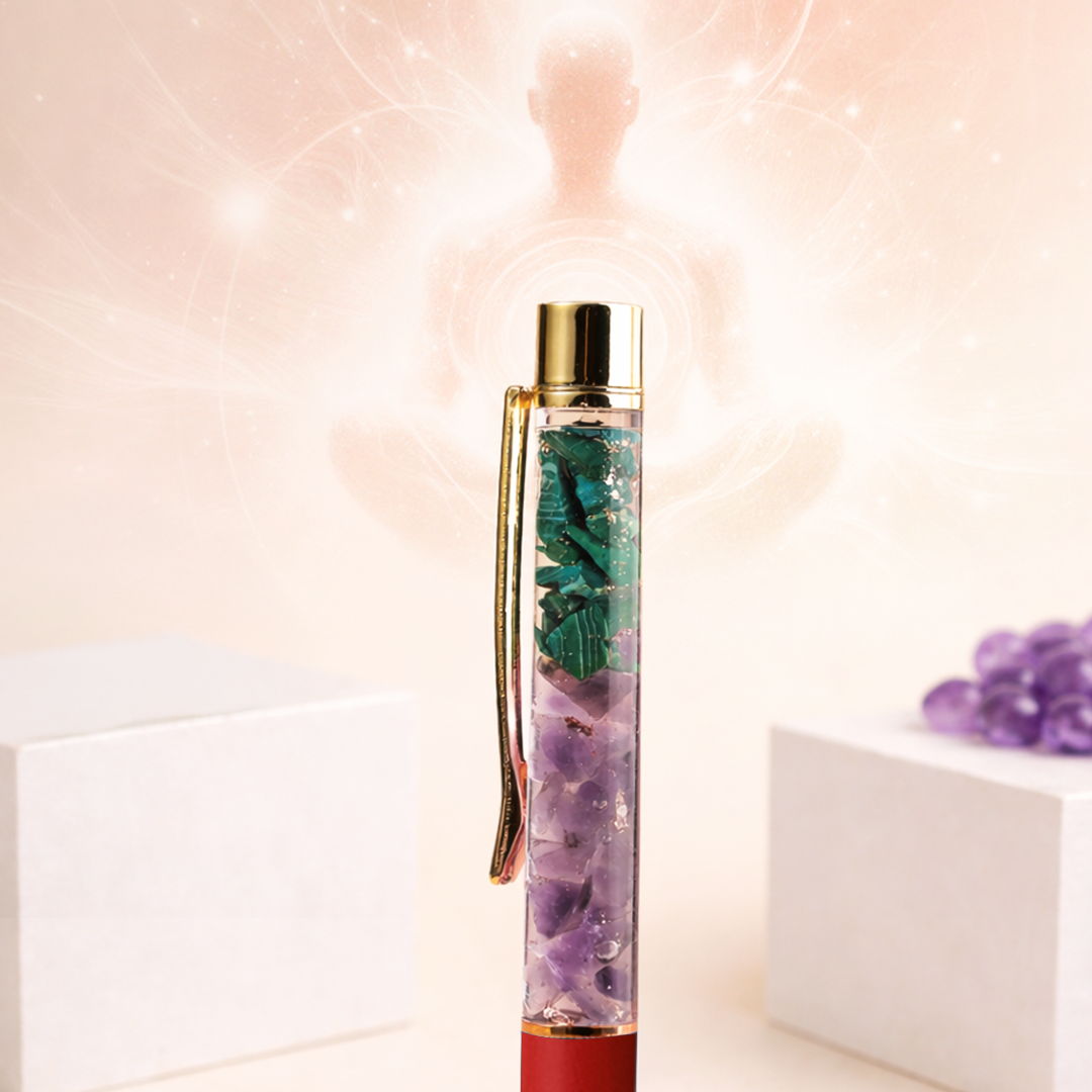 Malachite and Amethyst Pen - Abhimantrit