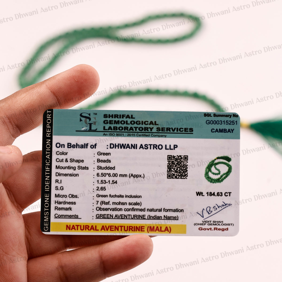 Green Aventurine Crystal Mala  - Abhimantrit & Certified