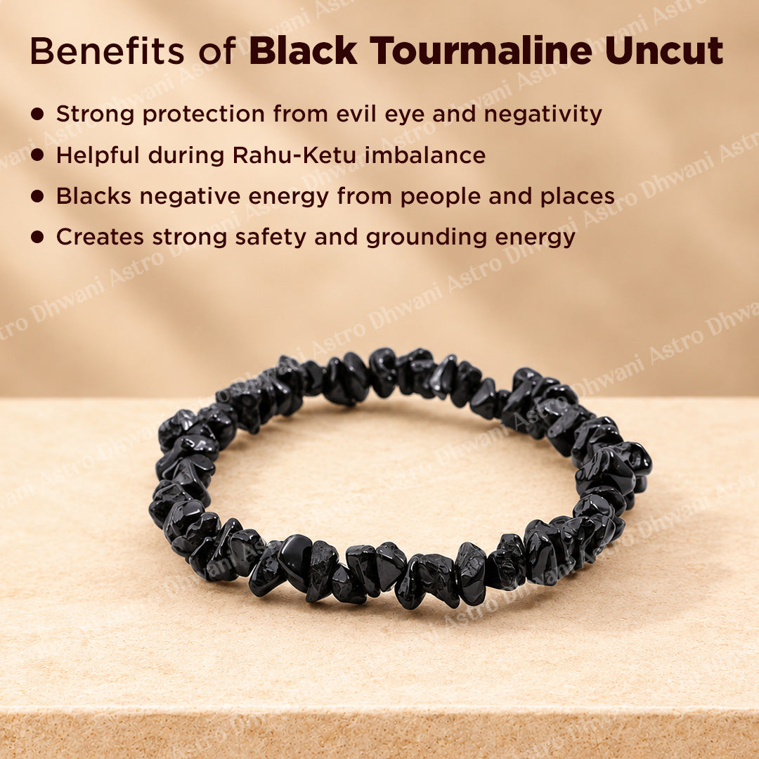Black Tourmaline Uncut Bracelet - Abhimantrit & Certified