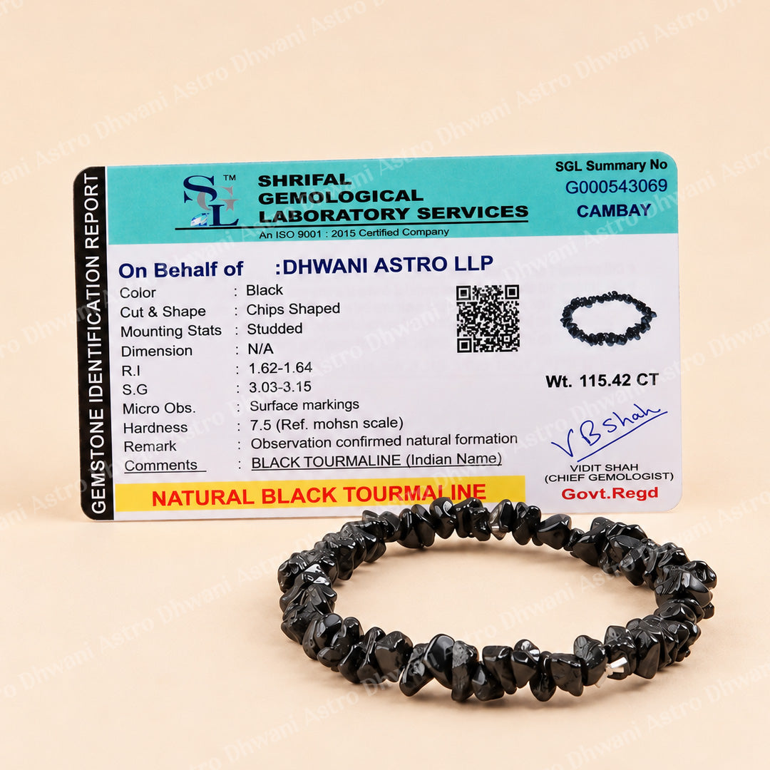 Black Tourmaline Uncut Bracelet - Abhimantrit & Certified