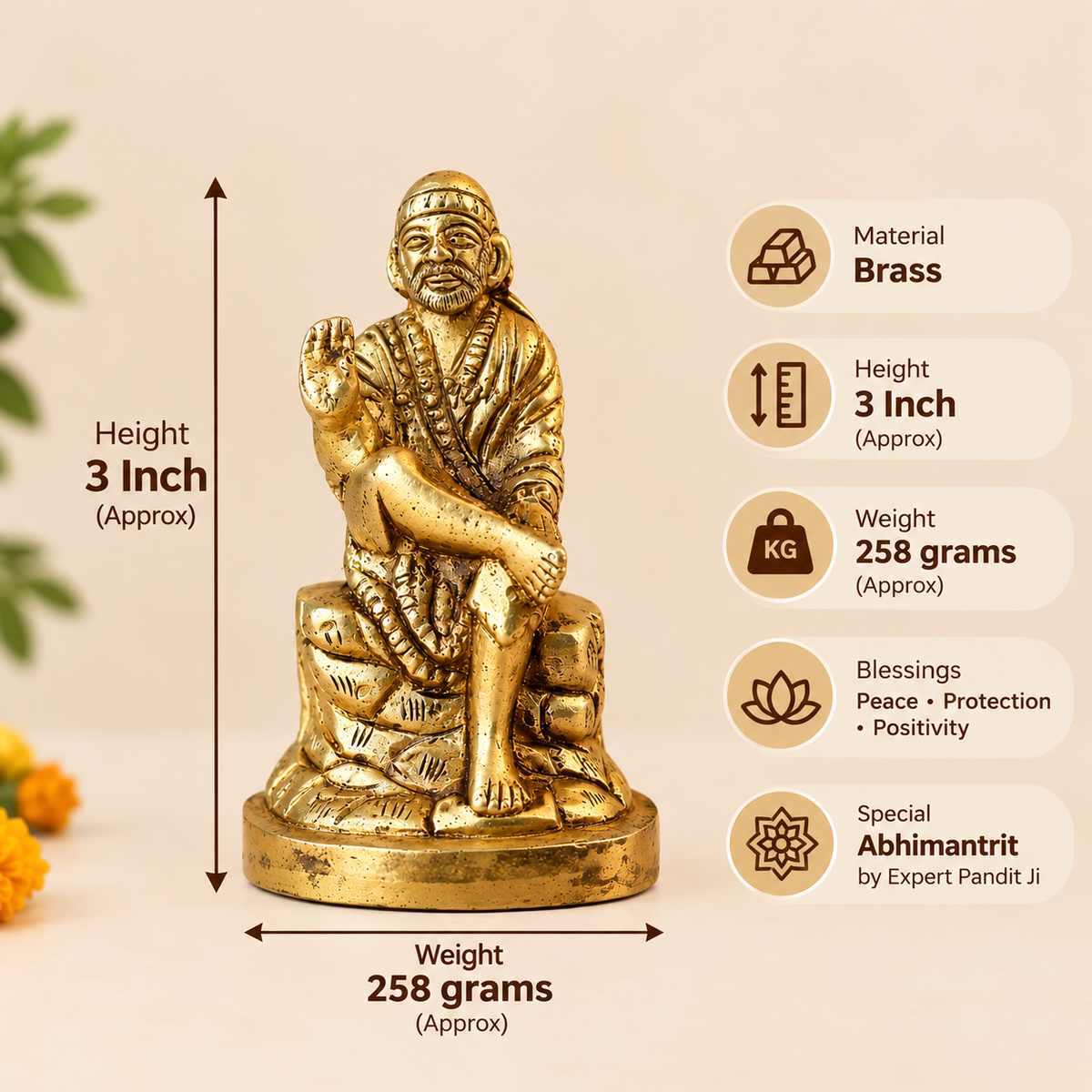 Brass Shirdi Sai Baba Idol - Abhimantrit