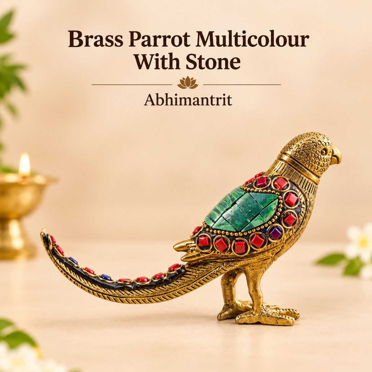 Brass Parrot Multi Colour with Stone Work - Abhimantrit