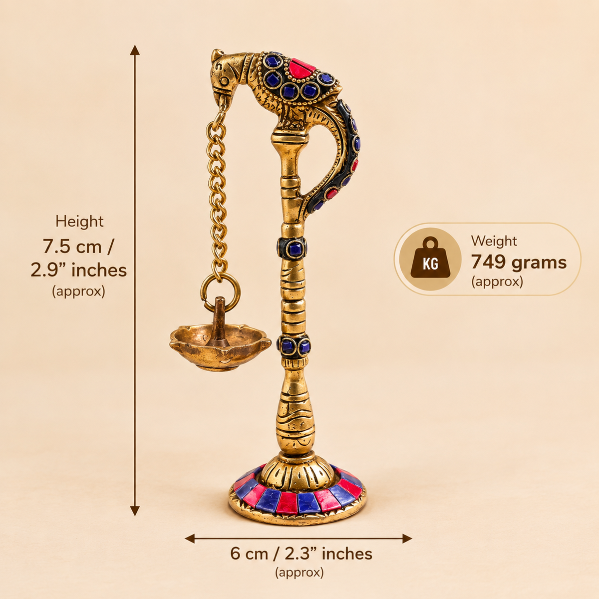 Brass Parrot Oil Light Set with Stone Work - Abhimantrit