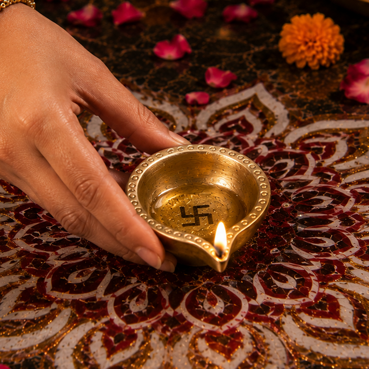 Brass Swastik Diya - Abhimantrit