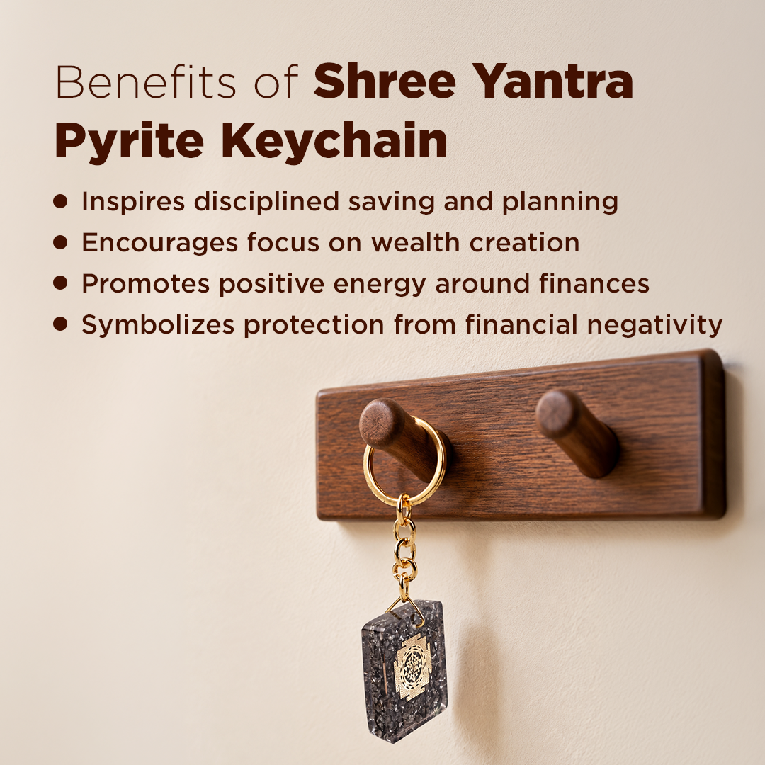 Shree Yantra Pyrite  Keychain – Confidence, Focus & Protection