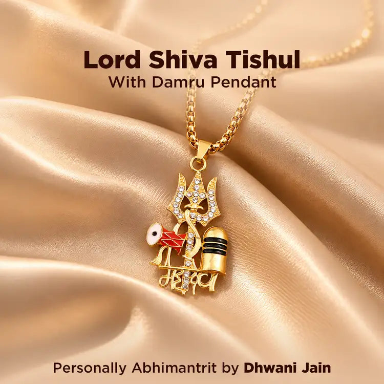 Mahadev Trishul with Damru & Rudraksha Blessing & Protection Pendant – Abhimantrit