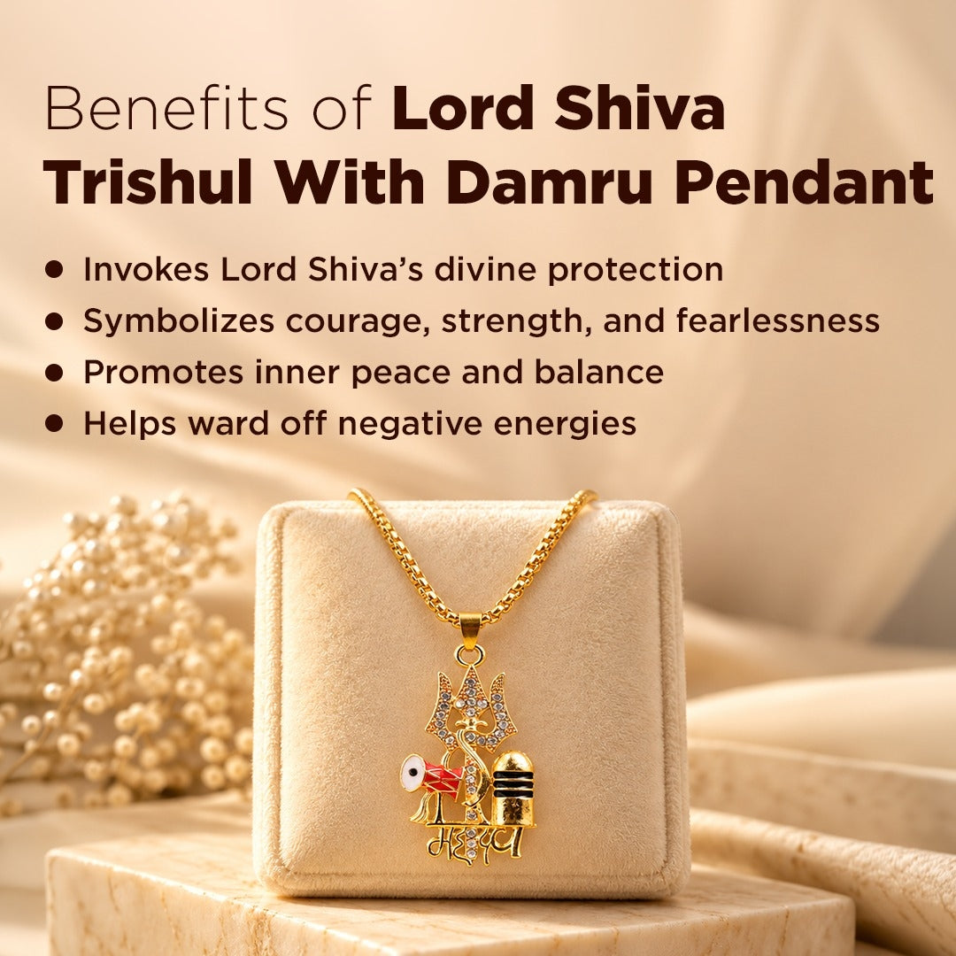 Mahadev Trishul with Damru & Rudraksha Blessing & Protection Pendant – Abhimantrit