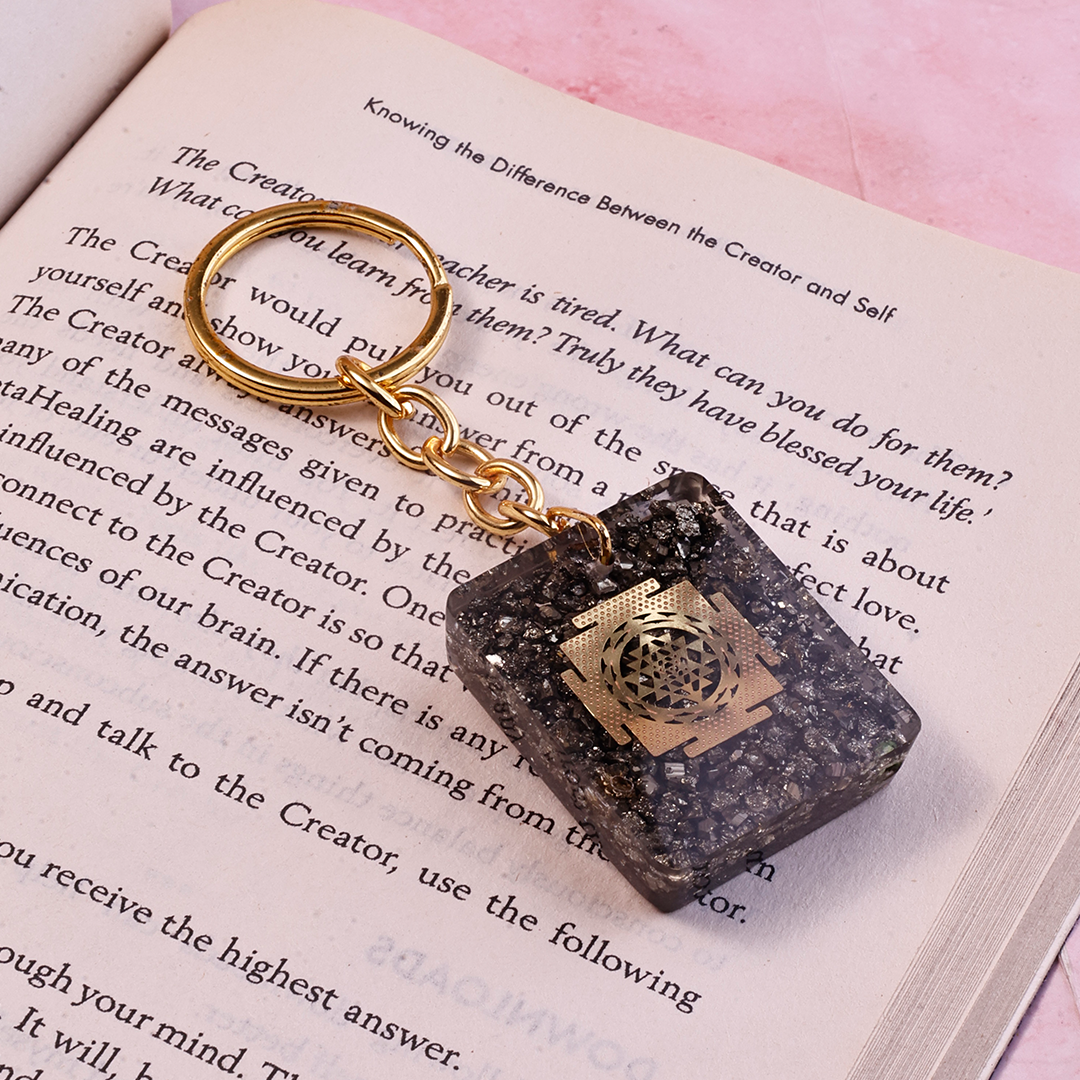 Shree Yantra Pyrite  Keychain – Confidence, Focus & Protection