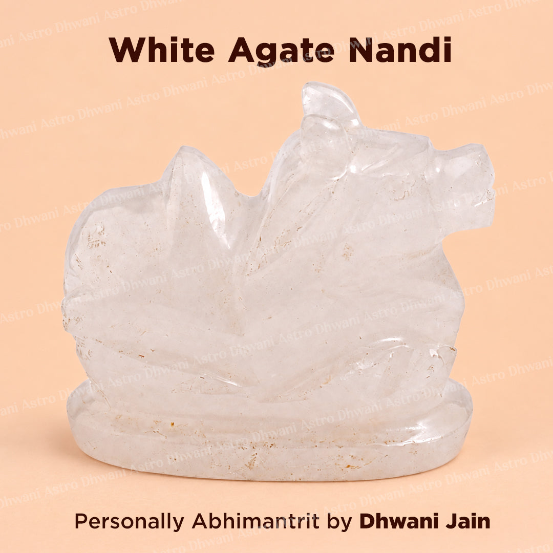 White Agate Nandi - Abhimantrit