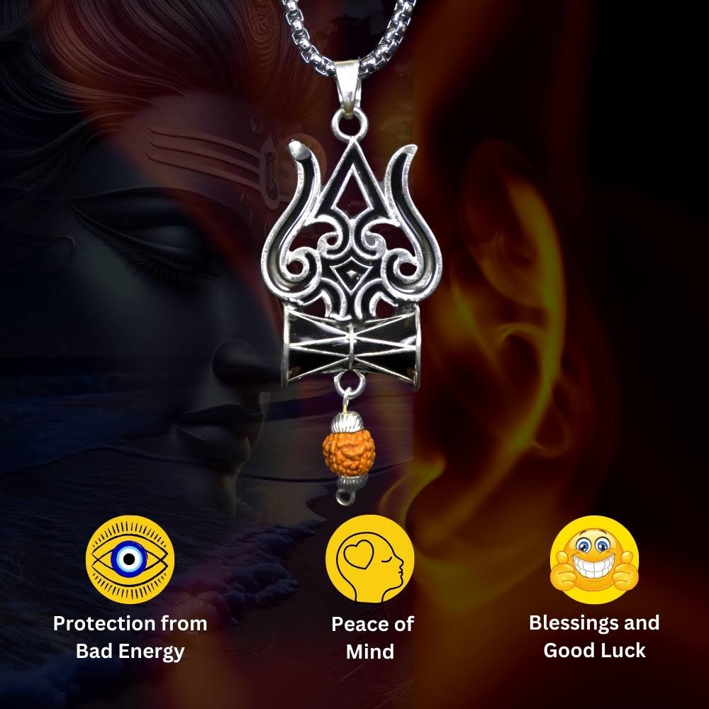 Trishul, Damru & Rudraksha Blessing & Protection Pendant - Abhimantrit