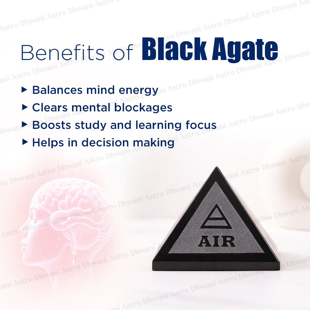 Black Agate Five Element Pyramid - Abhimantrit