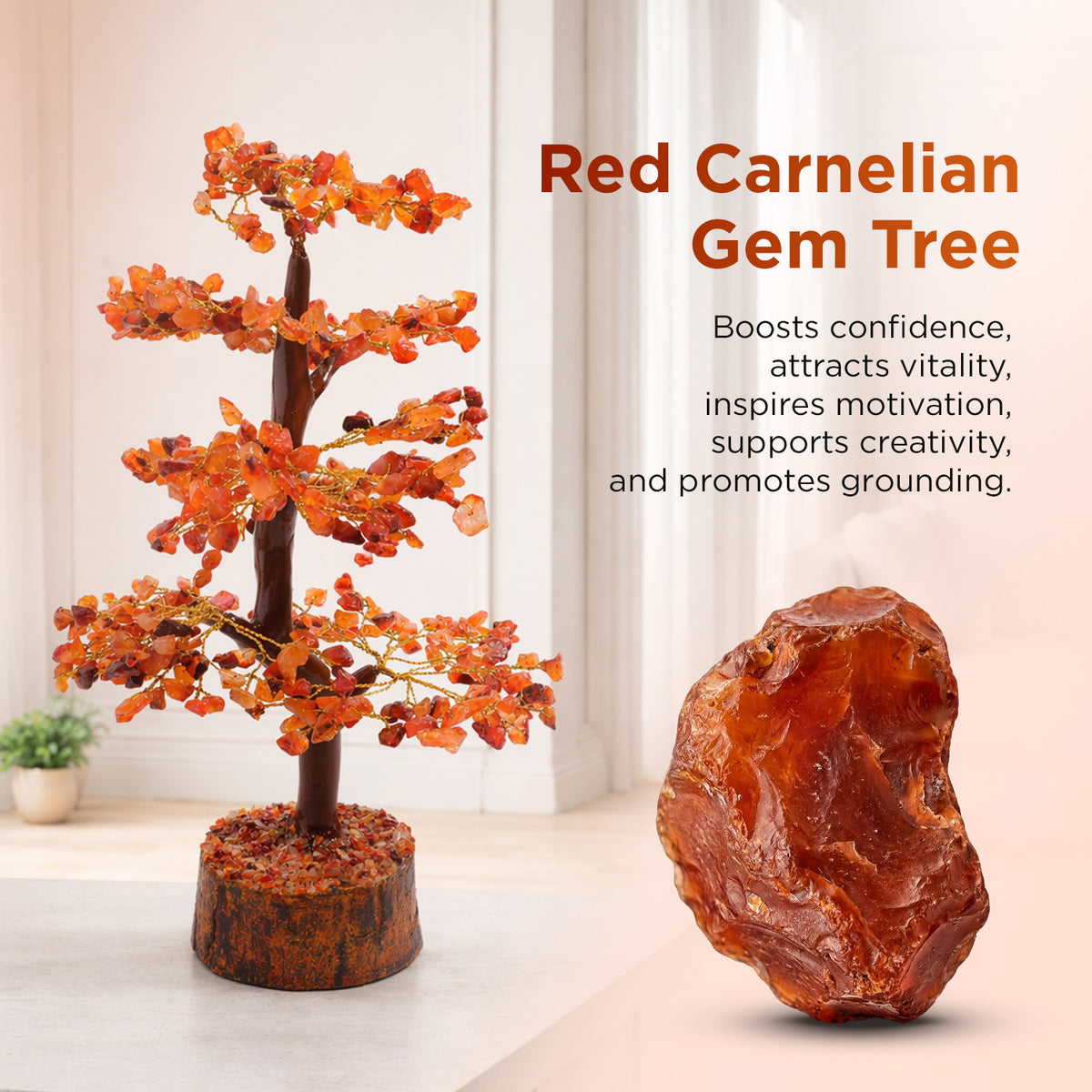 Strengthen Planet Mars (Mangal) & Sun Bracelet: Red Carnelian Crystal Tree - Abhimantrit