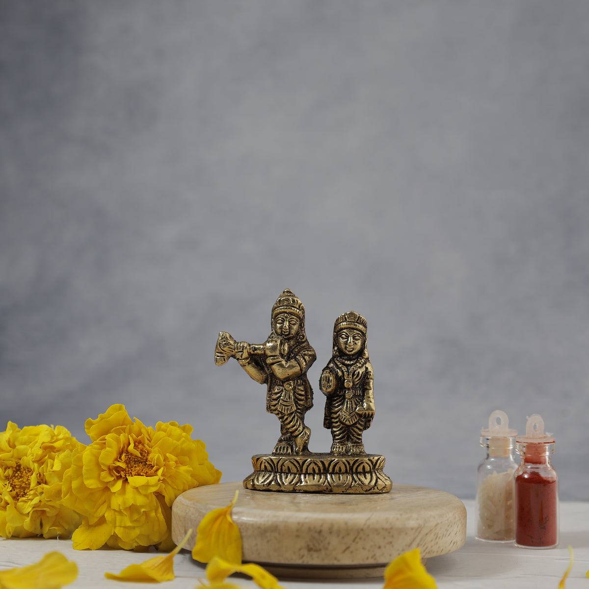 Brass Radha Krishna Standing Idol- Abhimantrit